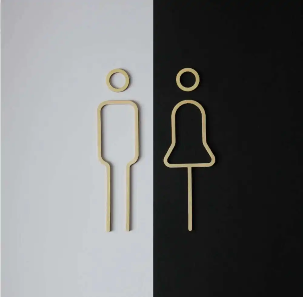 Goldfarbenes Toilettenschild aus Metall, Messing, Waschraum, Tür, Wandetikett, Aufkleber, WC-Halter – Detail 4