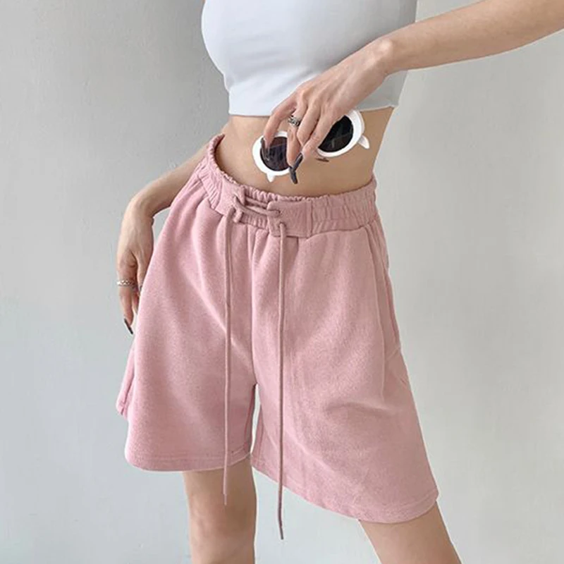 Summer Hot Sale Lady Solid Baggy Short Pants Female Classic Korean High Waist Joggers Girls Ins Fashion Drawstring Shorts