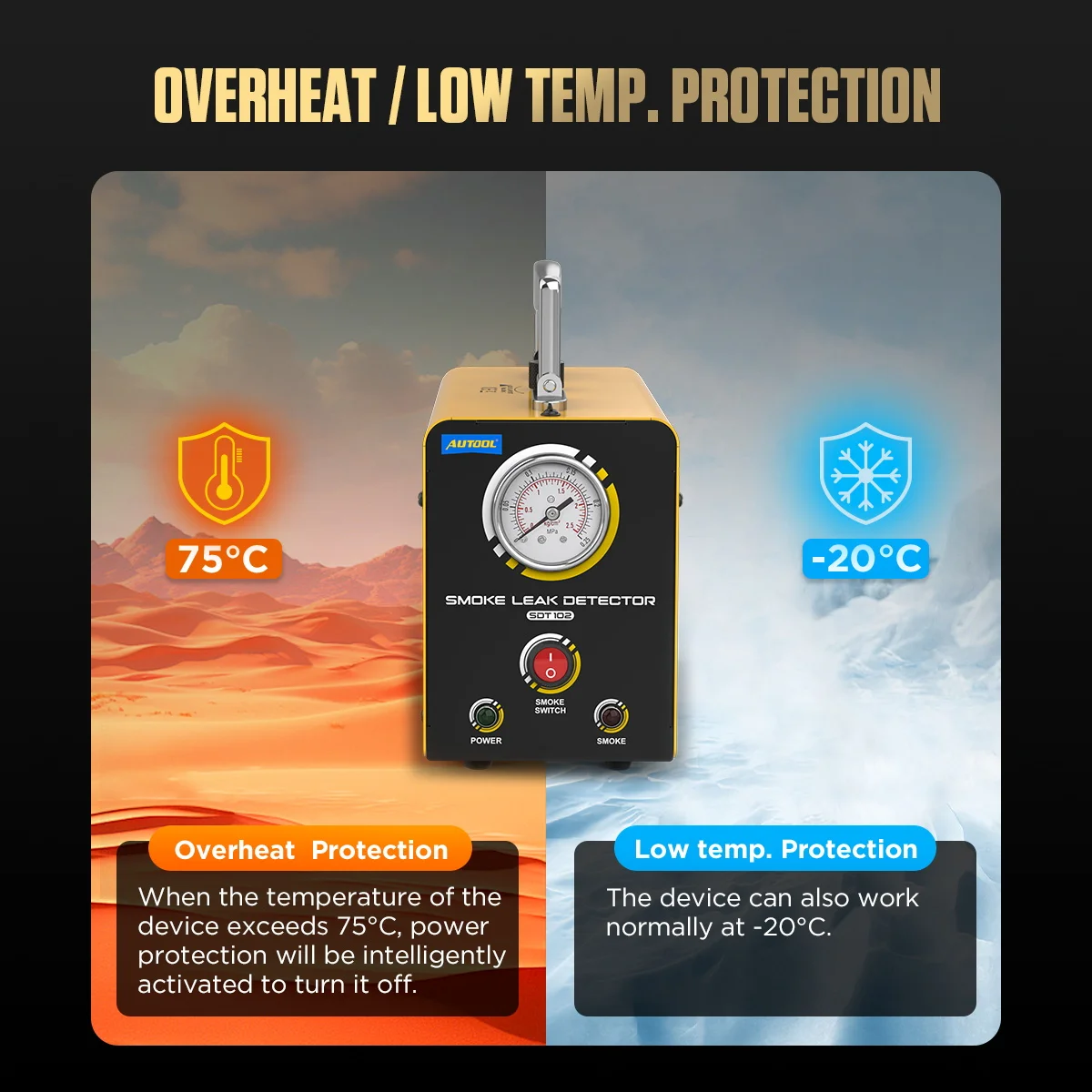 AUTOOL SDT102 Automotive Smoke Machine 12V Smoke Leak Detector Built-in Air Compressor EVAP Vacuum Exhaust Pipe Leak Diagnostic Tester view 4