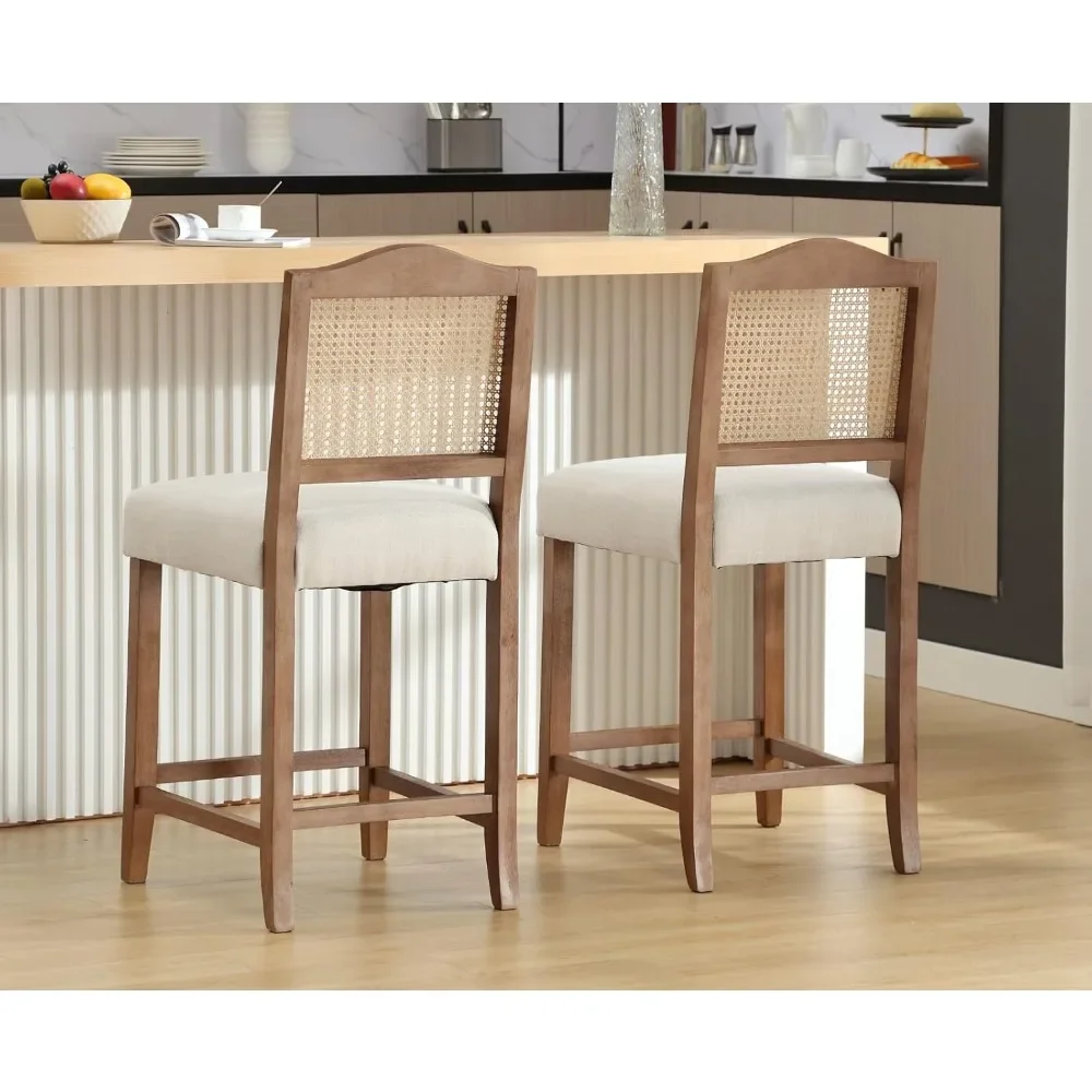 مجموعة من 2 كراسي بار ذات ارتفاع مضاد على طراز المزرعة وظهر من الخيزران كراسي بار منجدة مريحة بتصميم خشبي في منتصف القرن