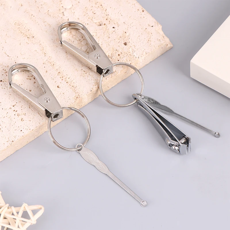 Metal Keychain With Earpick Nail Scissors Keyring Pendant Portable Home Ear Cleaning Tools DIY Jewelry Waist Hanging Car Decor