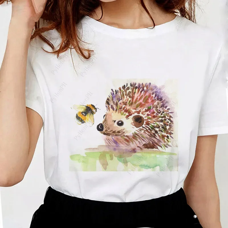 

Animal Tee Shirt Femme Tshirt New Cartoon Hedgehog Print Student Casual T-shirt for Boys and Girls Children Pro Choice Clothes