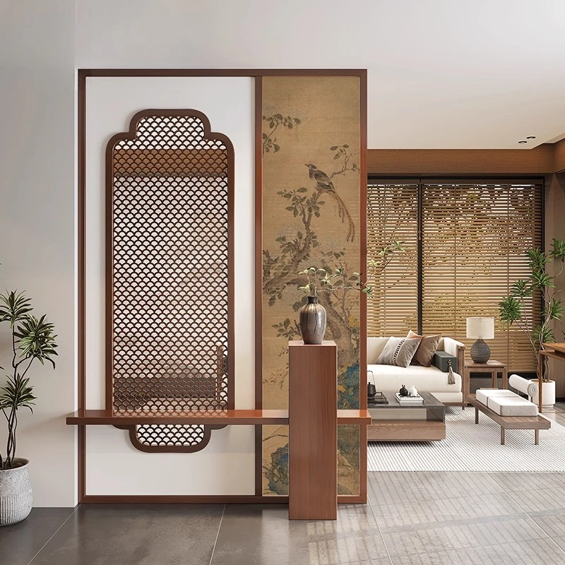 

New Chinese-style screen partition living room entrance entrance home shelter solid wood hollow hotel tea room office