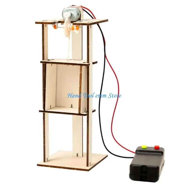 H37F Elevator Experiment Set with Wooden Frame, Visible Gear Lift Structure and Push Button Operation for Classroom Physics