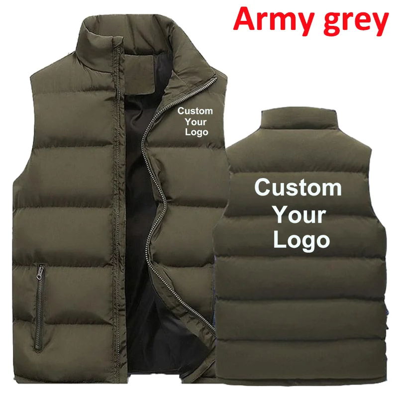 Men\'s Custom Your Logo Zipper Warm Vest Casual Sports Stand Collar Sleeveless Jacket Winter Down Vest