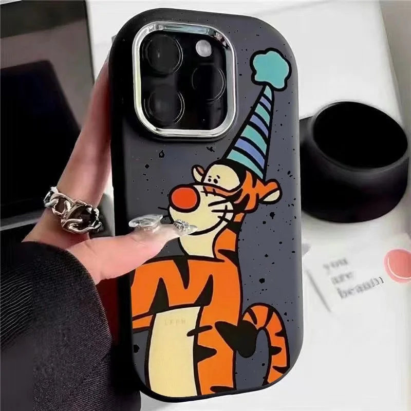 Happy Top Hat Tigger Metal Farme Soft Phone Case for iPhone 15 Pro Max 14 Plus 13 Pro 12 Mini 11 X XS Max XR 7 8 Plus SE Cover