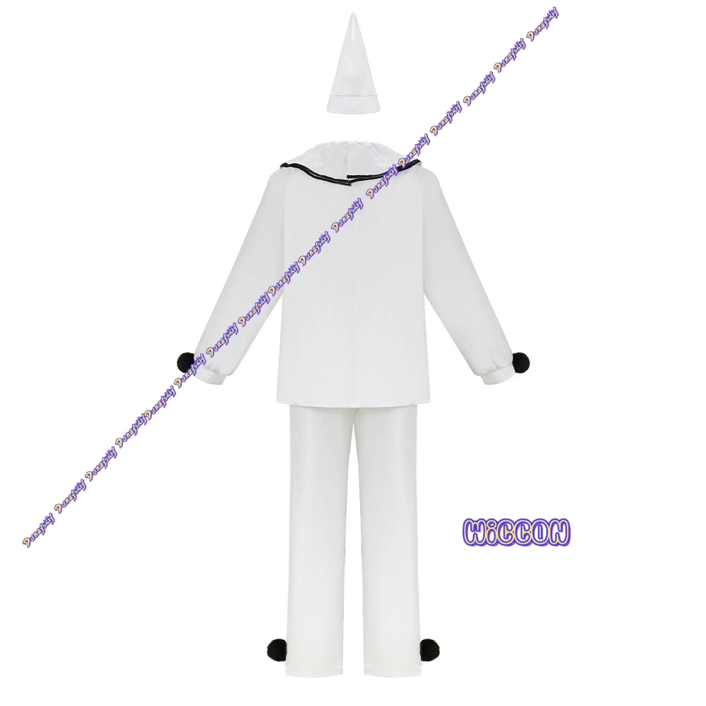 Pierrot Clown Cosplay Halloween Party Costume Black White Outfit For Adults Carnival Performance Wear Pajamas Ghost Party