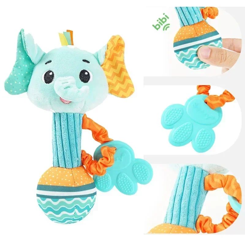 Baby Rattles Soft Stuffed Animal Rattle Hand Grip Baby Toys Shaker Crinkle Squeaky Sensory Travel Accessories for Toddler Gifts