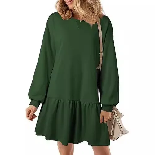 Casual Loose Sweatshirt Mini Dresses For Women With Long Sleeves And Ribbed Crewneck Pullover Styles Ruffle Sweatshirts Dress