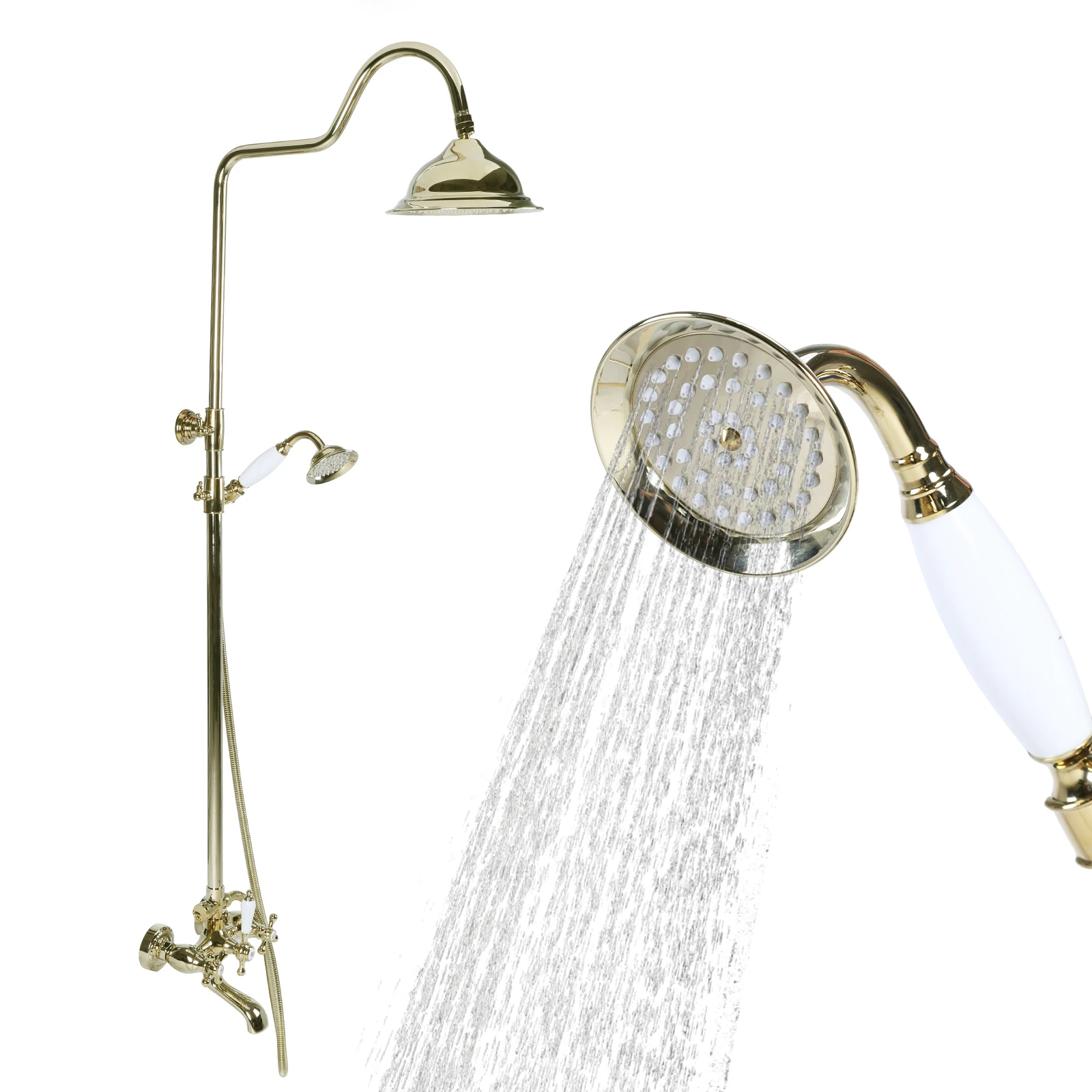 Antique Gold Shower Head Set with Knobs Mixer Tap Handheld Spray Bathtub Kit Wear Resist for Home Bathroom Hotel SPA