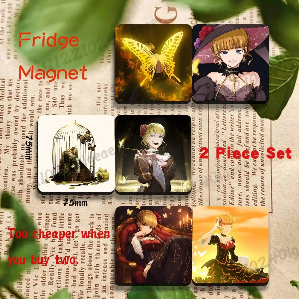 Game U-Umineko Beatrice Cartoon 2-Piece set Fridge Magnets, Metal Magnetic Cards for Refrigerator, Icebox and Kitchen Cabinet
