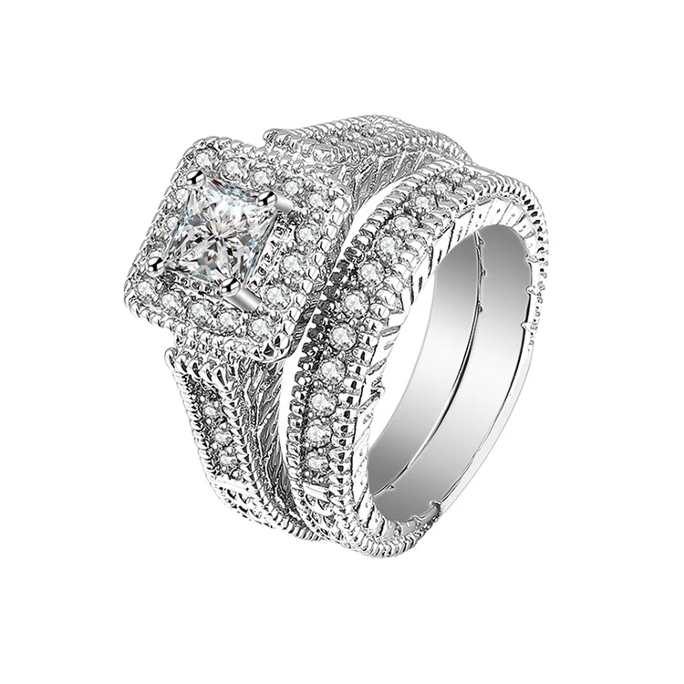 

Contemporary Jewelry 925 Sterling Silver Ring Cz square Cluster Bridal Set