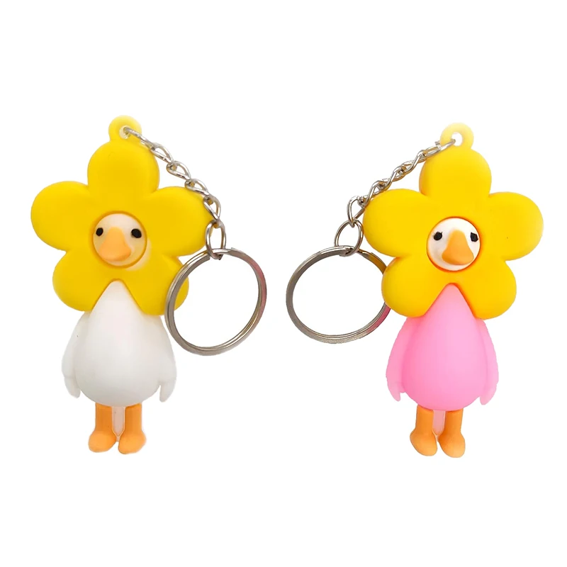 Cute Flower Duck Animal Keychain Key Ring For Women Men Friend Gift Creative Funny Cartoon Goose Doll Bag Box Car Key Jewelry