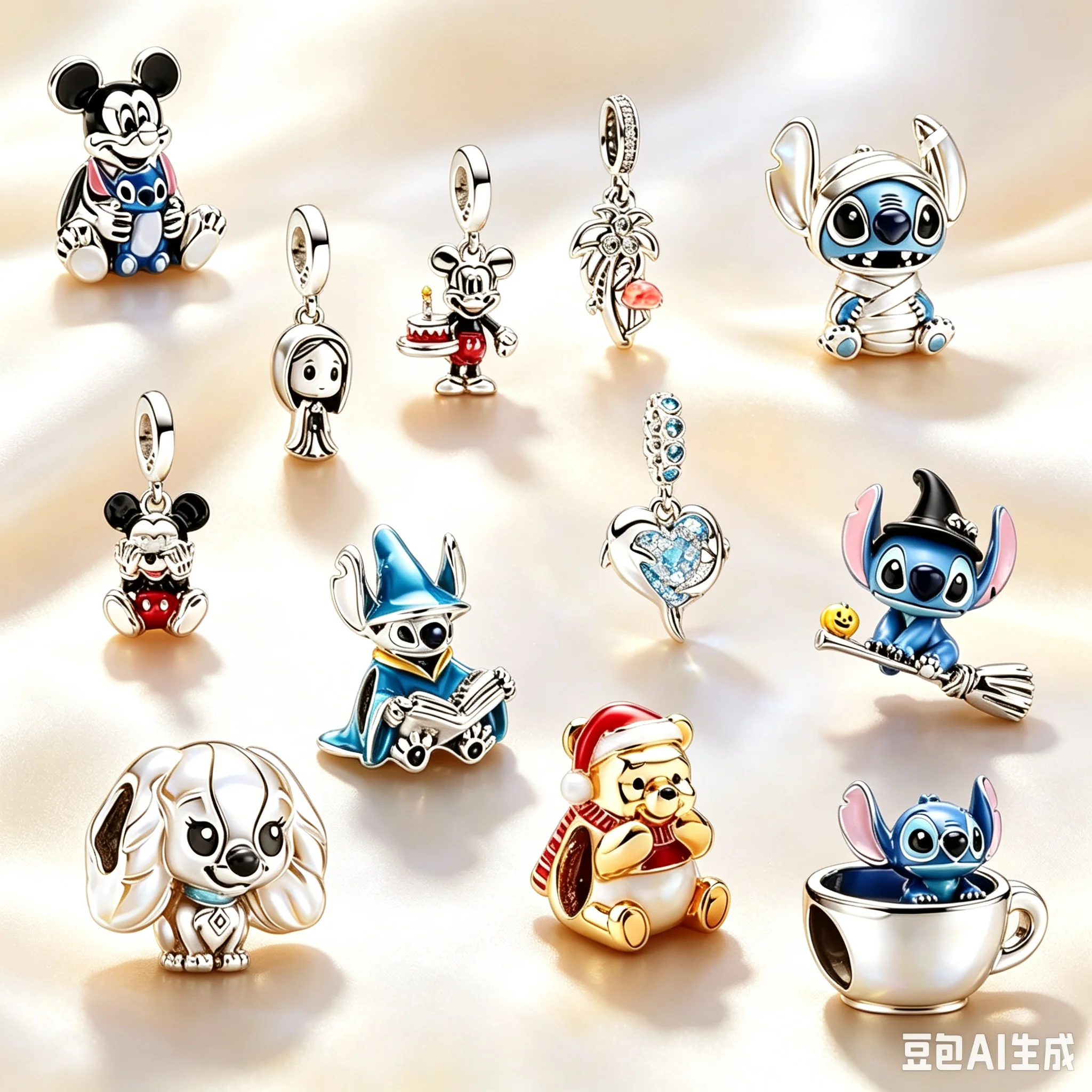 Dijes de Plata de Ley 925 de Mickey y Stitch, Árbol de Navidad, Papá Noel, para Pulseras Originales de Mujer, DIY Navidad