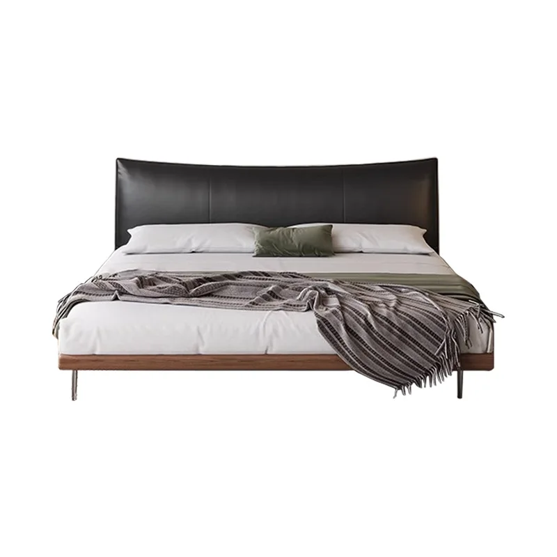 

Italian minimalist leather bed, Chanel bed, antique black double bed 1.8 meters simple wedding bed, ash wood soft bed