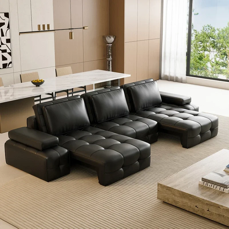 وظيفة كهربائية إيطالية أريكة سرير الطبقة الأولى جلد البقر شقة صغيرة أريكة سرير قابل للسحب مستقيم Divano Letto أثاث المنزل #2