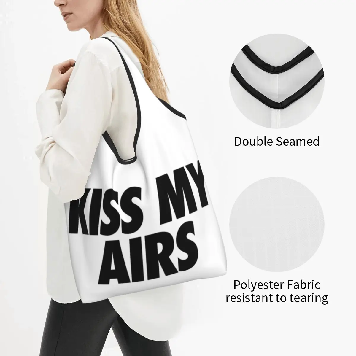 Reusable Kiss My Airs Shopping Bag Women Tote Bag Portable Grocery Shopper Bags