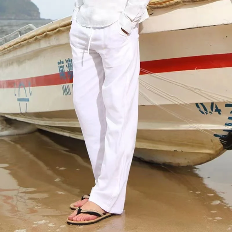 2025 New Men's Cotton Linen Pants Male Autumn New Breathable Solid Color Linen Trousers Fitness Streetwear S-4XL