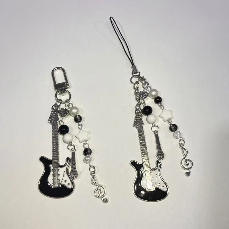 Trendige Gitarren-Mikrofon-Perlen Handykette Taschenanhänger Kreativer Süßer Schlüsselanhänger Rucksack-Anhänger Schmuck Geschenk für Mädchen – Detail 6