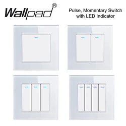 Pulse Switch 1 2 3 Gang Light Switch LED Power Grystal Glass Frame  12V 24V Smart Home Push Button Reset Momentary Wall Panel