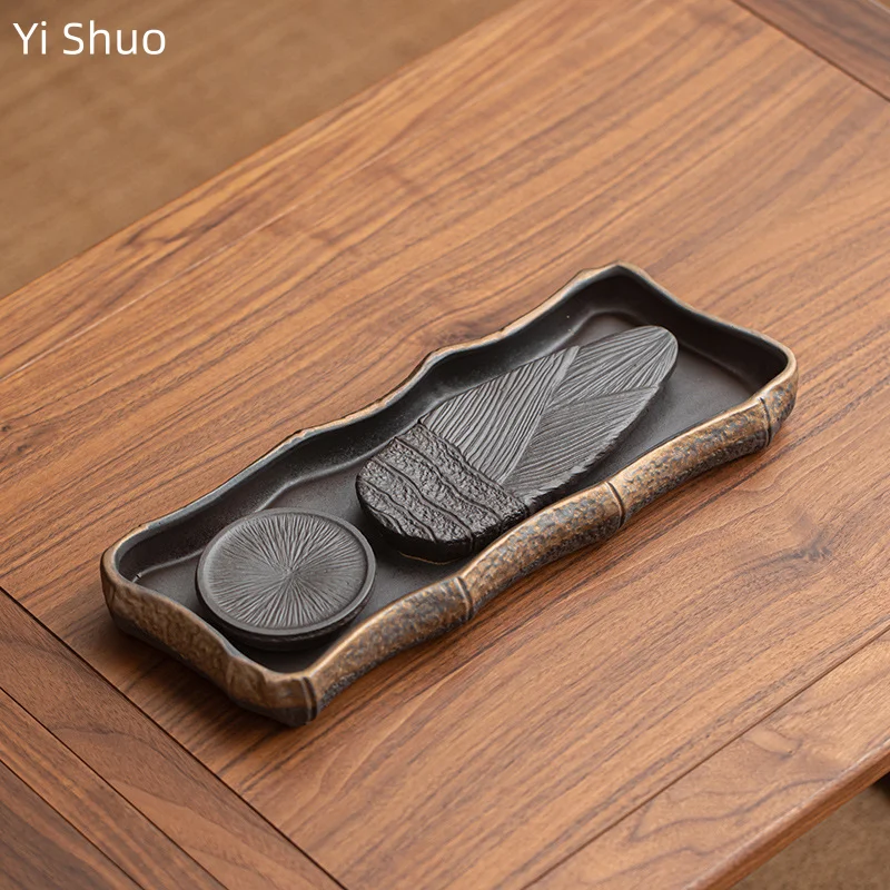 

Zen Kiln Change Gold-Plated Tea Tray Household Small Rectangular Dry Brewing Table Water Storage Tea Table Serving Tray