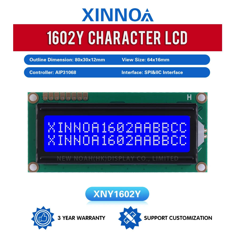 블루 필름 흰색 문자 1602Y IIC 직렬 포트 LCD 디스플레이 화면, 2X16 1602 컨트롤러, AIP31068 문자 LCD 디스플레이 화면