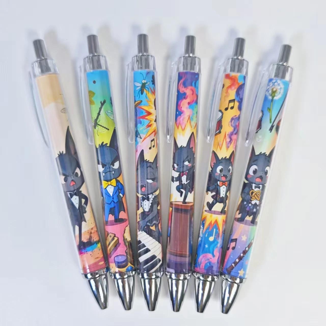 

6/12 шт., ручки-заколки на тему музыкантной летучей мыши — круглые ручки «Креативная летучая мышь», подарочные ручки для письма для школьников