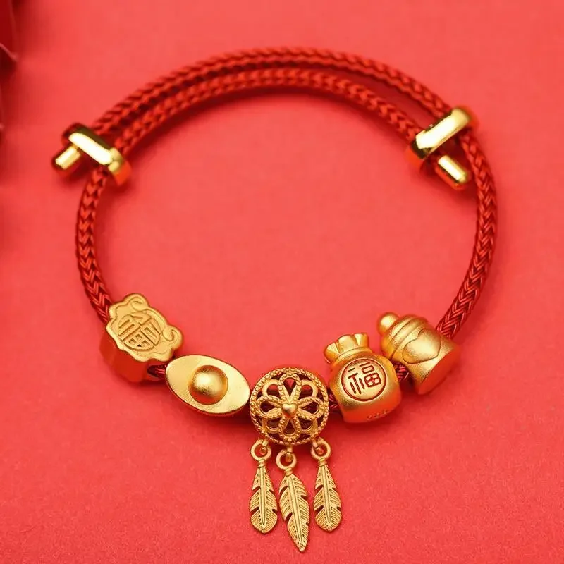 Shajin Small Accessories Bracelet Necklace DIY Accessories Lucky Beads Dreamcatcher Ruyi Lucky Bag Ancient Method Gold Plated