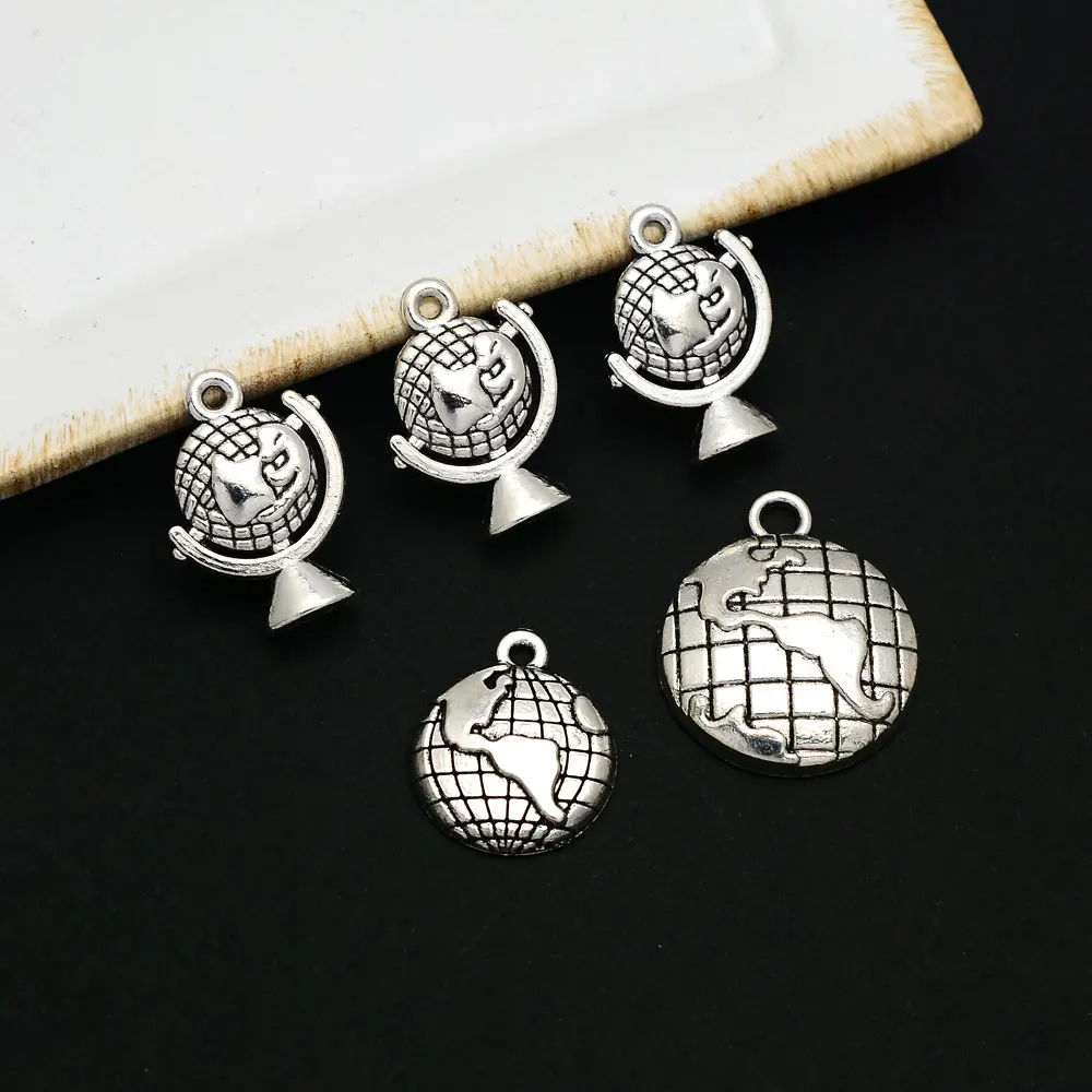 Antique Silver Plated Globe World Map Charms Africa Brazil California Pendants For Diy Jewelry Making Findings Craft Wholesale