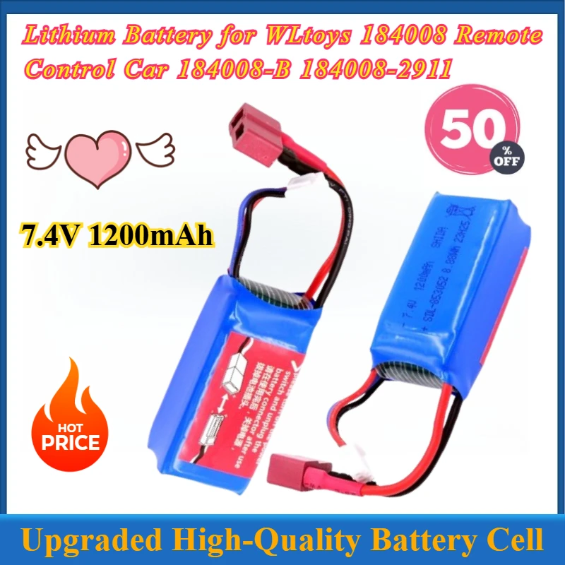 

100% New 7.4V 1200mAh Battery for WLtoys 184008 Remote Control Car, 184008-B, 184008-2911 Lithium Battery Accessories
