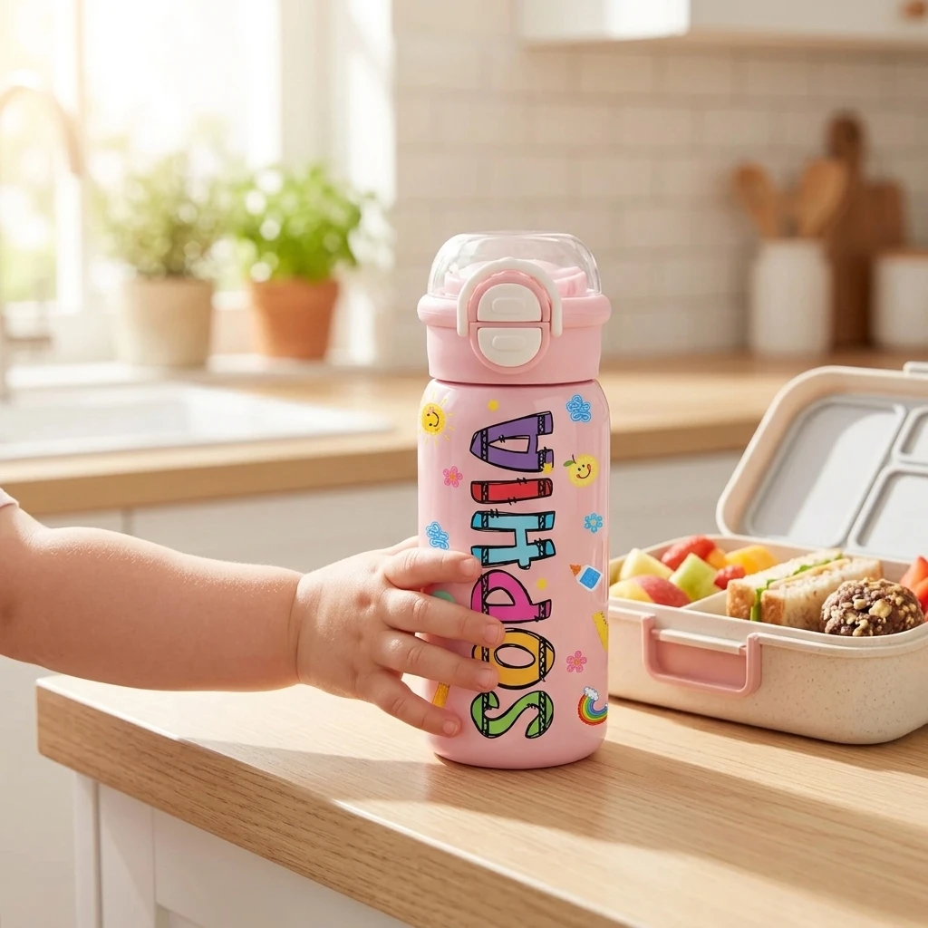 Custom Name Kids Stainless Steel Water Bottle, Colorful Letter Tumbler with Straw, Portable Leakproof Cup, Gift for Children. view 5