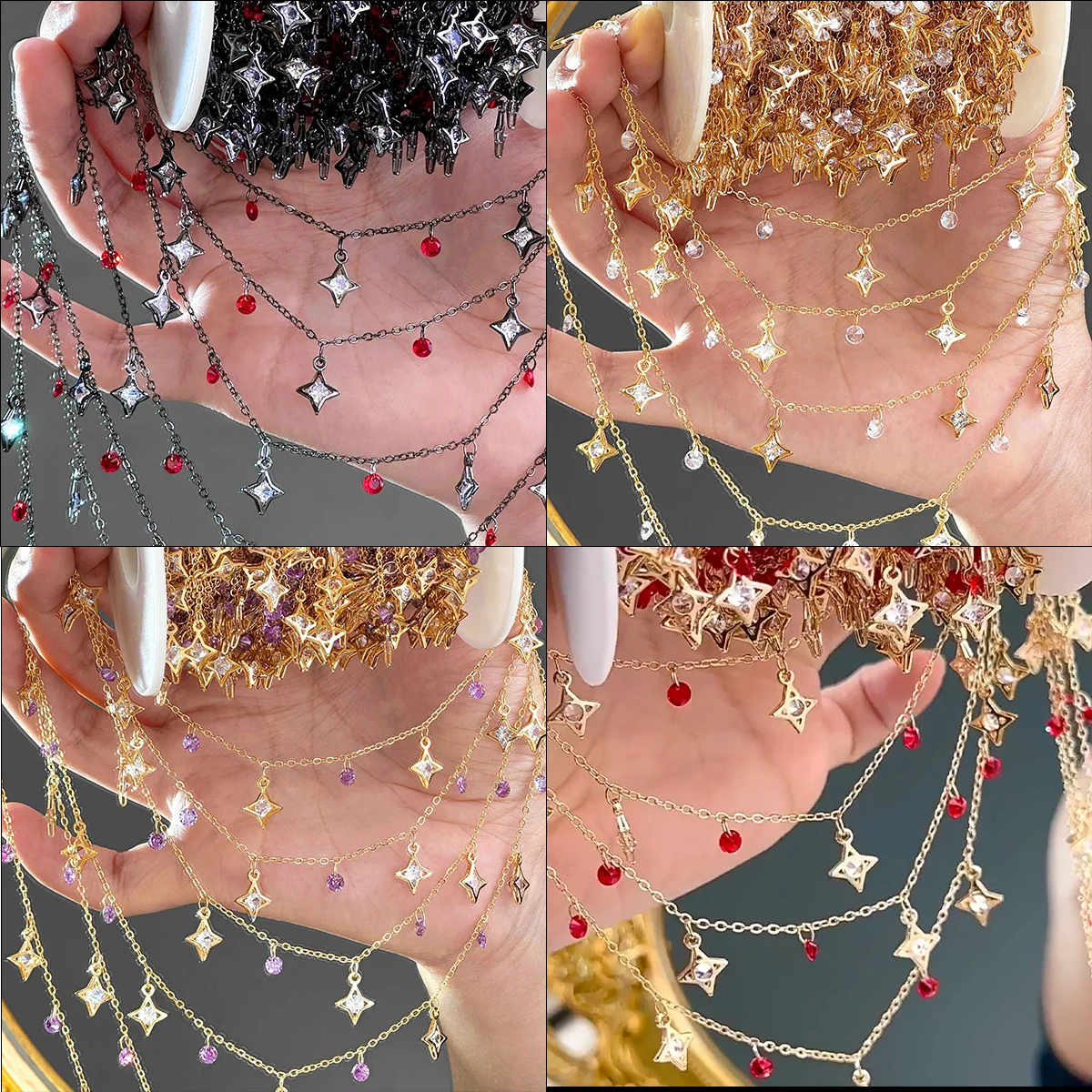 

2M/1M/0.5M Crystal Glass Rhinestone Beads Chain Zircon Star Copper Chains Link Handmade For Necklace Bracelet DIY Jewelry Making