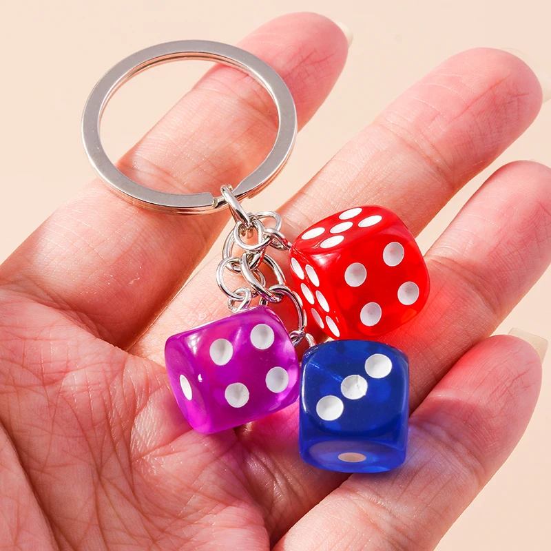 Funny Dice Keychains for Women Creative Colorful Resin Dice Charms Handbag Purse Key Chains Car Keyring Accessories DIY Jewelry