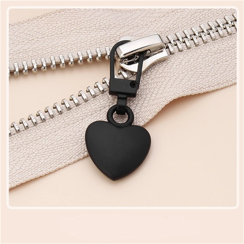 5PCS Sewing Zippers Puller Head Heart Shape Detachable Metal Zipper Slider Repair Kits For Bags Backpack Coat Zipper Pull Tab