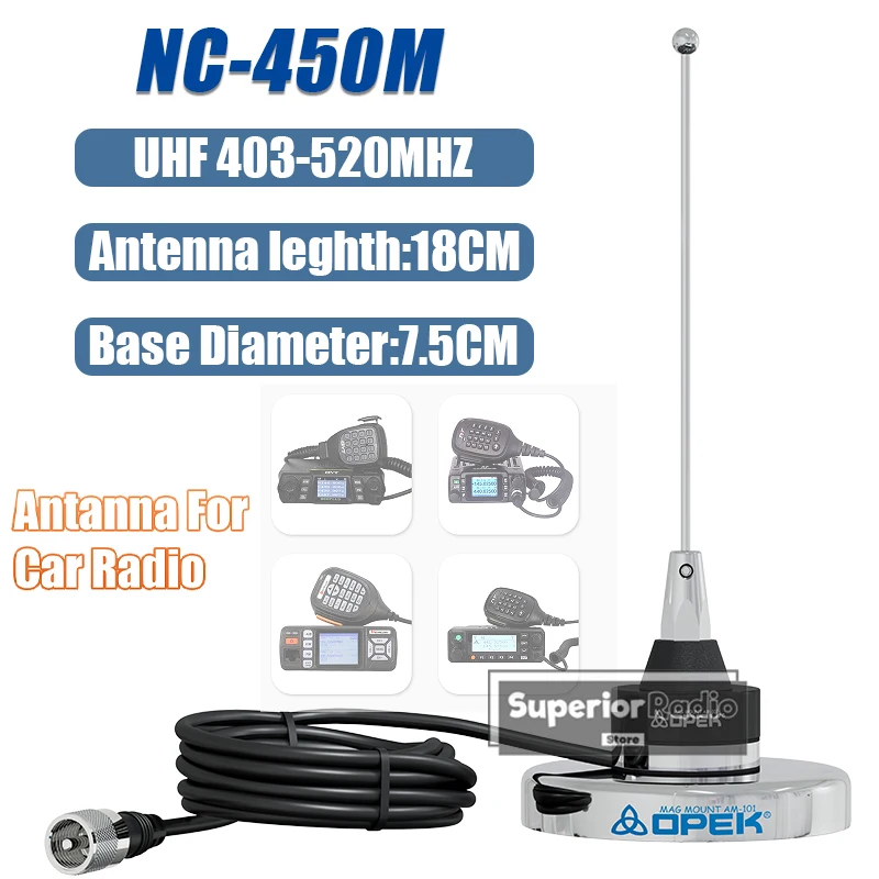 

OPEK NC-450M UHF 403-520 МГц NMO Мини-антенна с магнитным креплением 5 см Коаксиальный кабель для QYT TYT Kenwood Mobile Radio Walkie Talkie