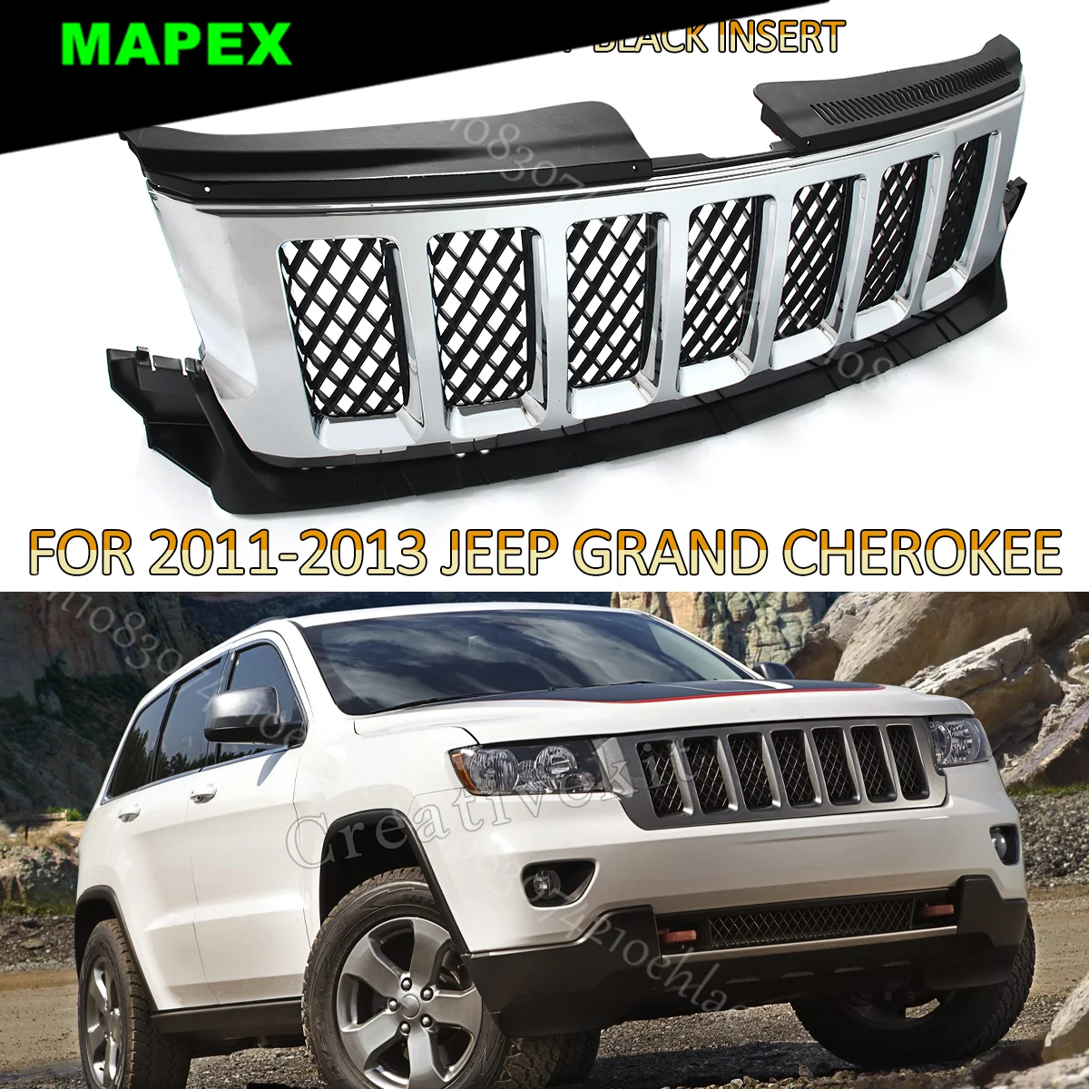 For Jeep Grand Cherokee Overland 2011 2012 2013 Front Bumper Grille Chrome Black