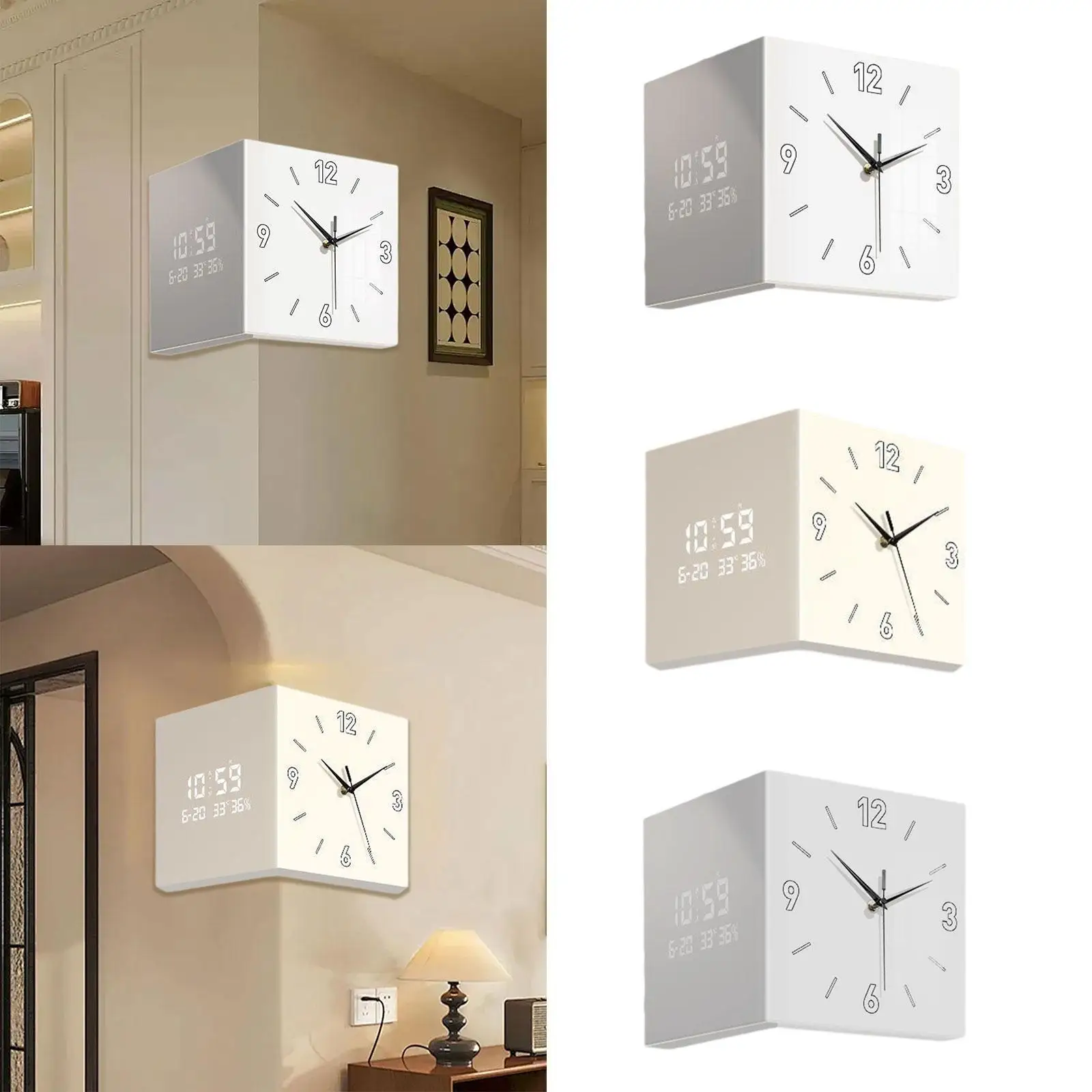 

Corner Wall Clock Modern Multifunctional Remote Controlled Lounge Clock Nightlight for Office Bedroom Home Classroom Wall Decor