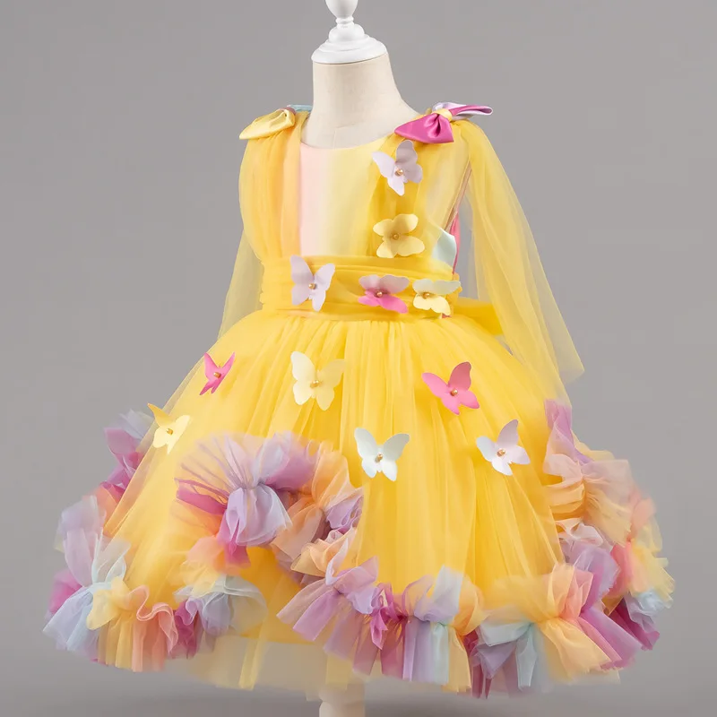 Vestido de lujo ligero personalizado para mujer, vestido de invitada de boda, vestido de niña para boda, fiesta de cumpleaños, con apliques de mariposa y falda de tul.