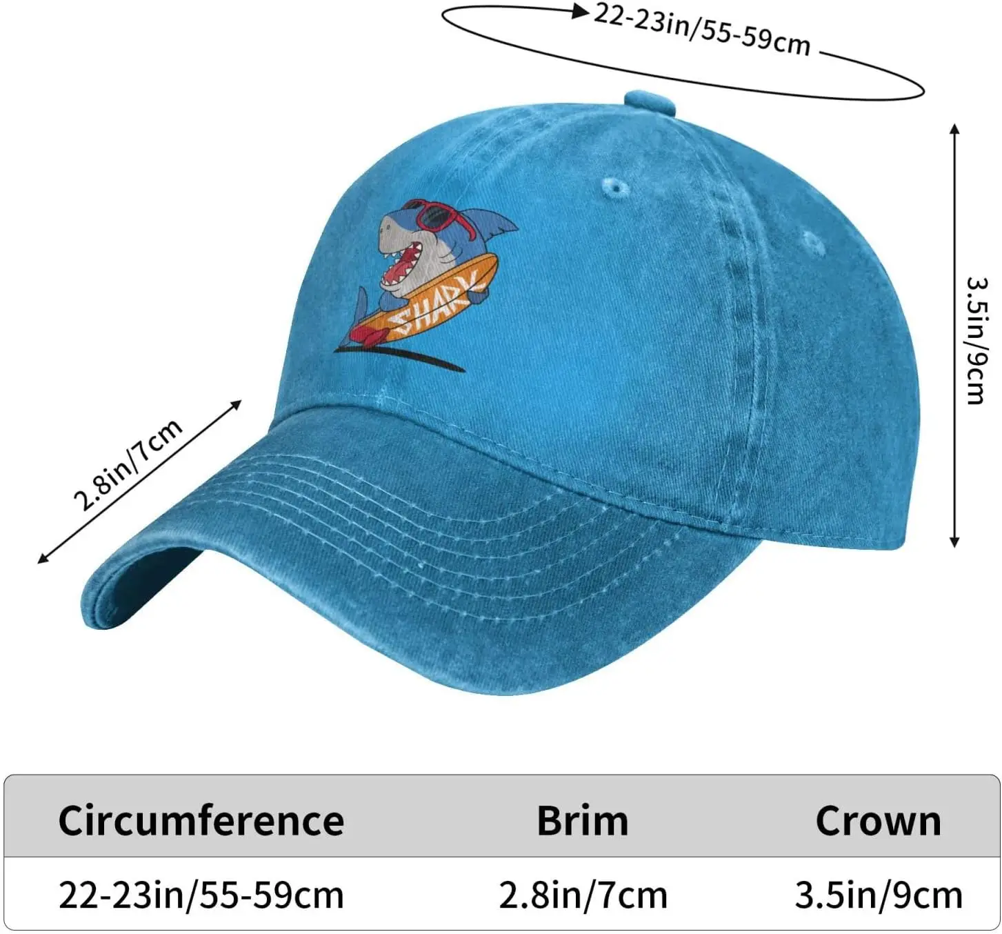 Novelty Shark Surfer Distressed Adjustable Washed Denim Mens Dad Trucker Hat Baseball Ball Cap for Men