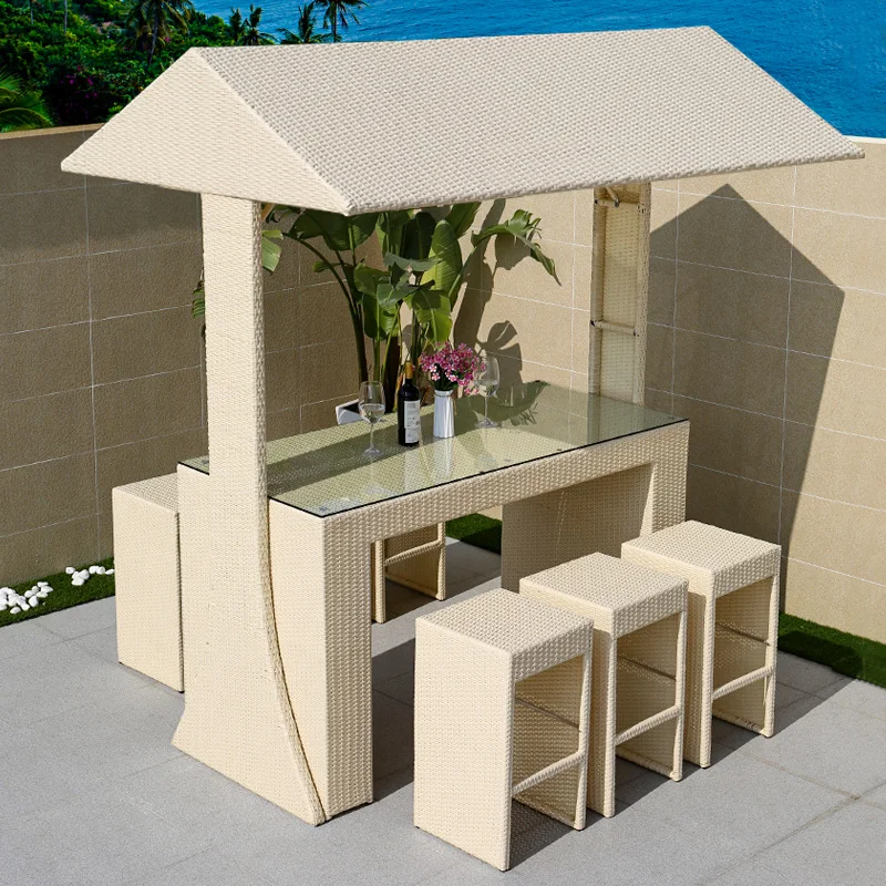 Outdoor tables, chairs, bar chairs, courtyard terrace, open-air outside, hotel bed and breakfast dining table, rattan, casual wa