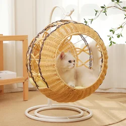 Rattan Pet Rocking Nest Cat Cradle House Super Large Hanging Basket Removable Washable Nest Cat Bed for All Seasons