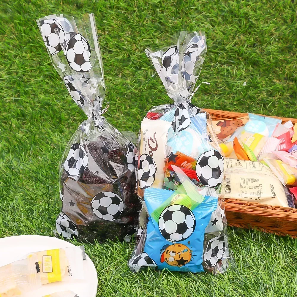 25/50Pcs Candy Bags Gift with Twist Ties Football Sport Theme Soccer Party Birthday Cookie Clear Plastic Bag Kid Favors Supplies