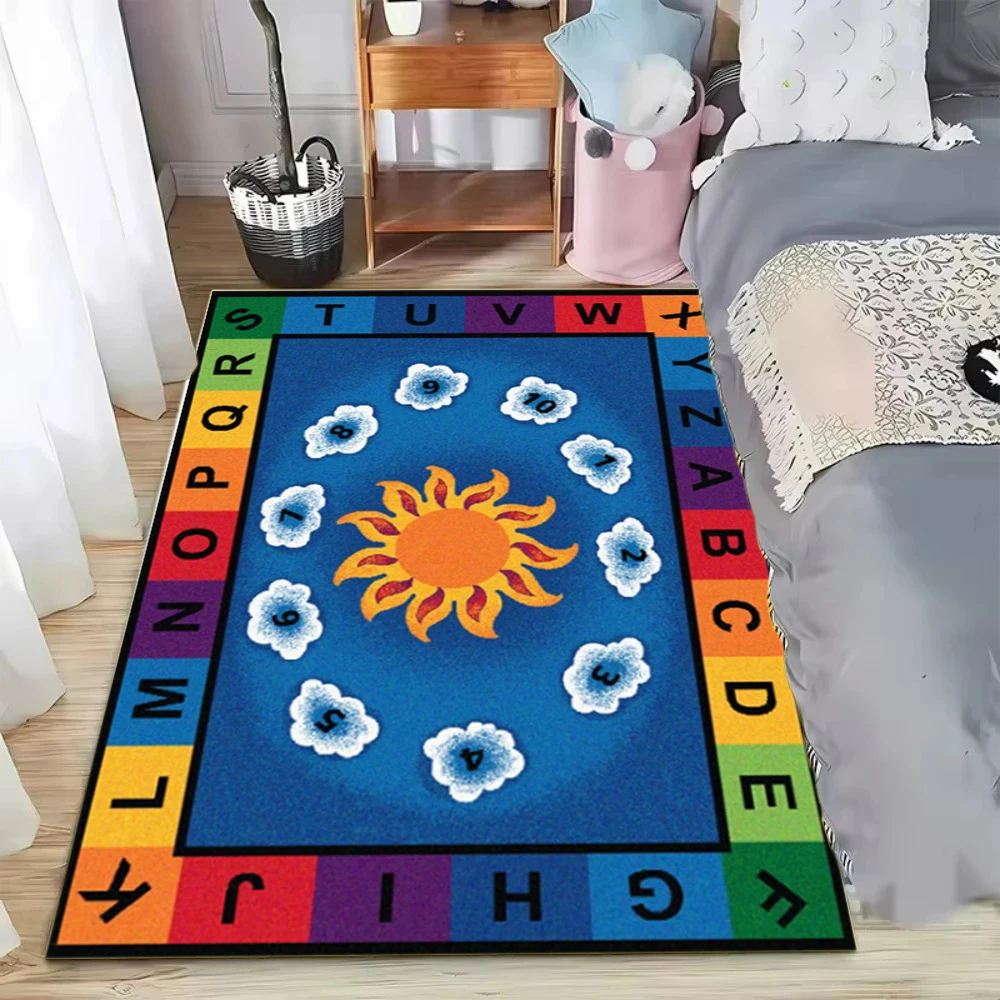 Kids Educational Alphabet Number Print Area Rug Anti-Slip Floor Mat Soft Play Carpet for Nursery Bedroom Living Room Home Decor