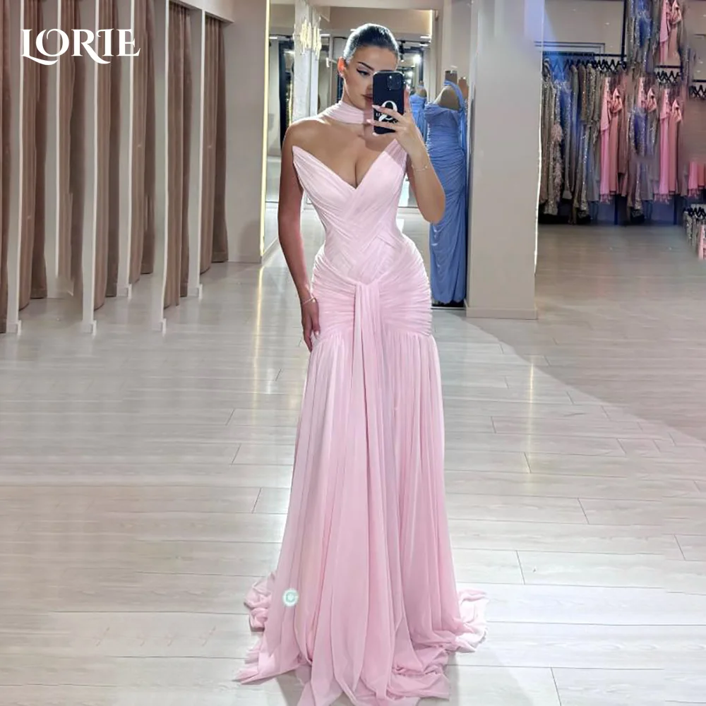 

LORIE Modest Crepe Evening Dresses Elegant Sweetheart Pleats A-Line Backless Arabia Prom Gown Ruffle Party Dresses Customized