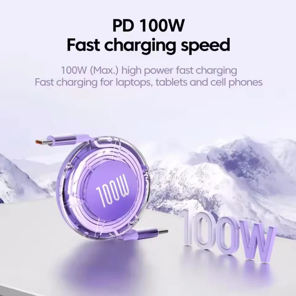 Retractable PD 100W Cable USB Type C to Type C Fast Charging USB C to USB C Cable for iphone 15 16 Pro Huawei Tablet Laptop