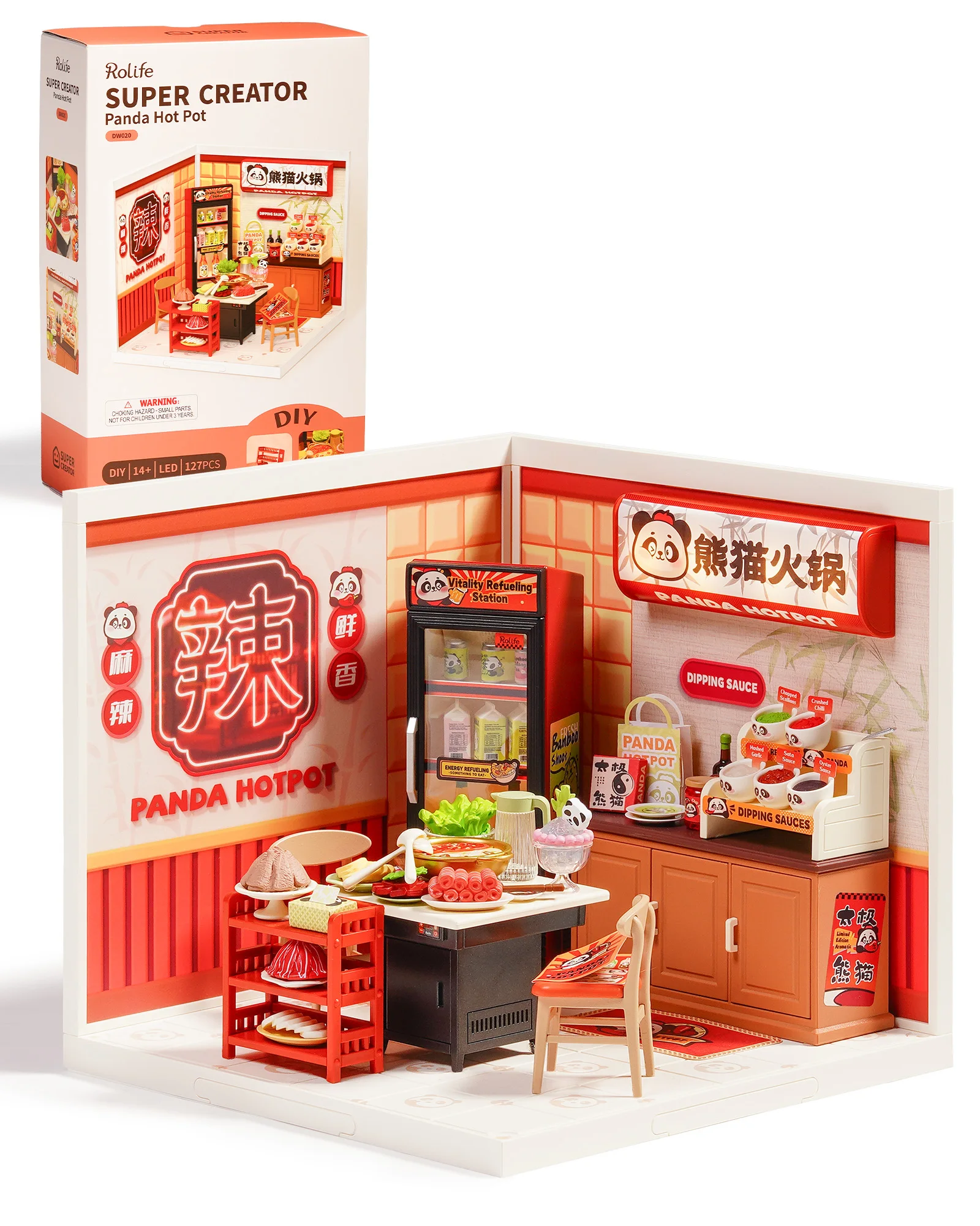 Robotime Serie Super Creator Kit Casa delle Bambole Mini Panda Hot Pot Fai-da-te, Scenografia da Costruire per Action Figure da Collezione, Regali Creativi per Donne e Adulti