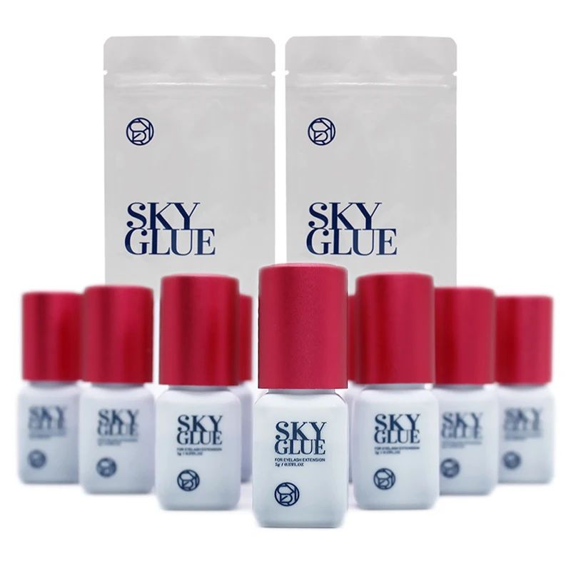 10 butelek SKY Klej do przedłużania rzęs Korea 5 ml Czarny Czerwony Niebieski Nakrętka Uroda Zdrowie Lava Lash Shop Narzędzia do makijażu Klej