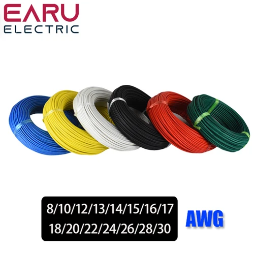 5 metros/lote Cable de silicona eléctrico suave resistente al calor 8 10 12 14 16 18 20 22 24 26 28 30 AWG 5M 6 colores rojo negro azul