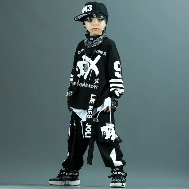 

Boys Street Dance Costumes Hip Hop Outfits Loose Sweatshirt Jogger Pants 2pcs Jazz Dancing Suit Kids Modern Stage Wear 4-14 Year