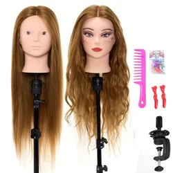 85%Real Human Hair Hairdresser Practice Mannequin Training Head Cosmetology Makeup On Long Hair Manikin Doll Head With Tools